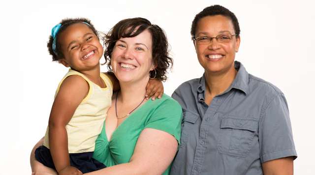 Couple with child, adoption