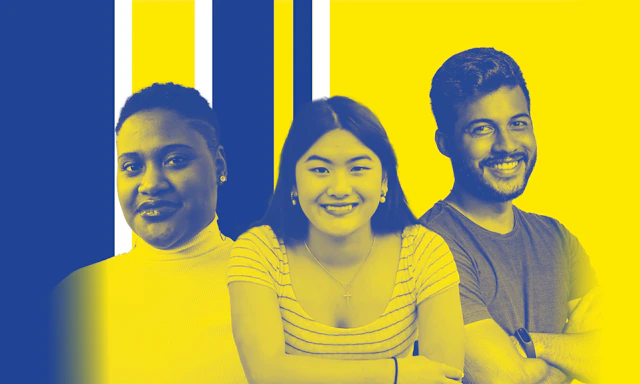 Image of three people with a yellow and blue color treatment