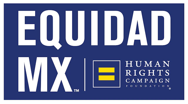Rectangular image with large text that reads "EQUIDAD MX" in all caps with the HRC equality logo on the bottom right.