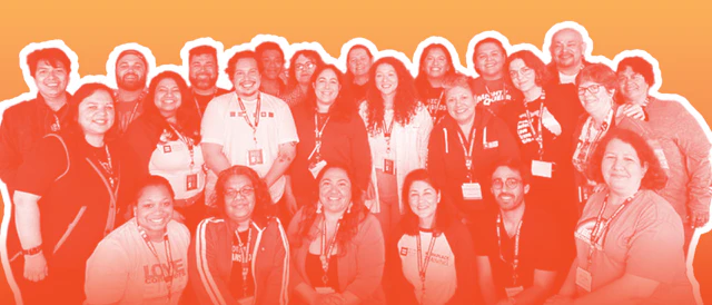 Group photo with a yellow/orange ombre treatment