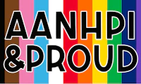 Progress Pride rainbow with AANHPI & Proud written on top.