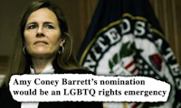 Screencap from new HRC video - caption says "Amy Coney Barrett's nomination would be an LGBTQ rights emergency"
